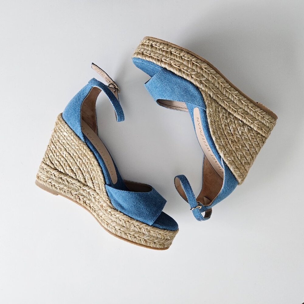 Stuart Weitzman Denim Espadrille Wedge Sandals – Size 7 / EU 37.5 – NWOT - Picture 4 of 14
